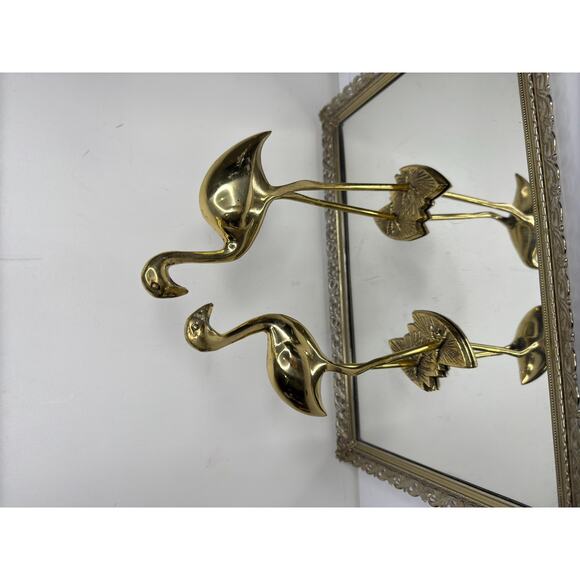 Rare Set of 2 brass flamingos - Netherlands, 1960 - yellow copper bird statues - Picture 8 of 9